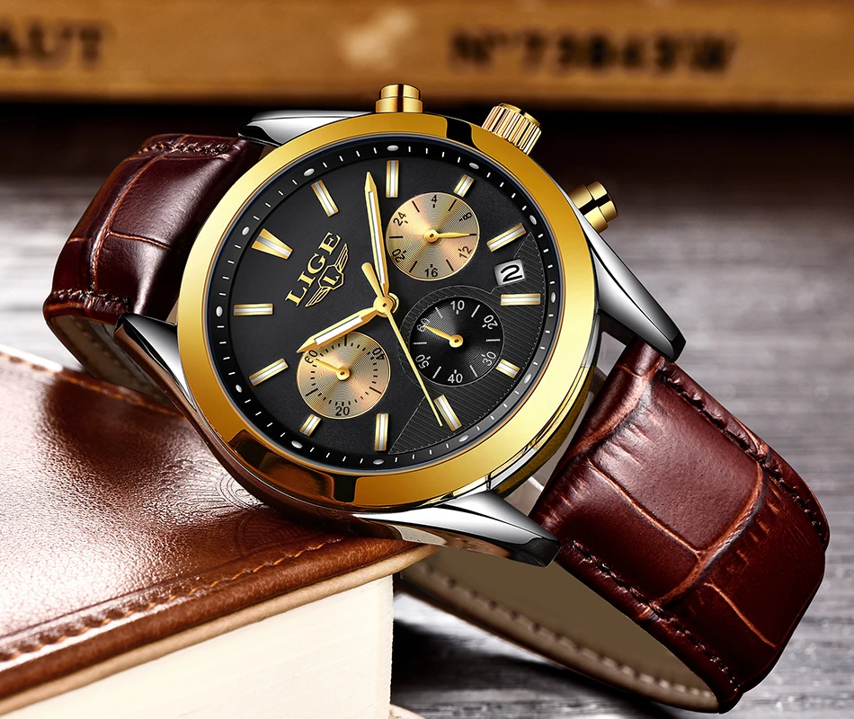Relojes Hombre LIGE мужские часы Лидирующий бренд Роскошные коричневые кожаные деловые кварцевые часы мужские военные спортивные водонепроницаемые часы