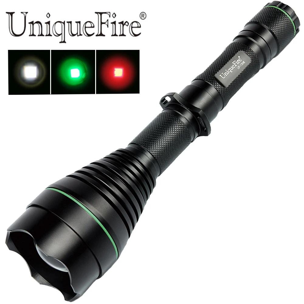 UniqueFire 1508 T50 XRE (зеленый/красный/белый) светодиодный фонарик 3 режима фокусируемая