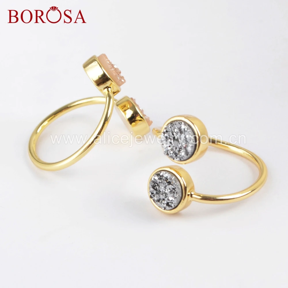 Кольцо BOROSA ZG0363 регулируемое из натурального агата с двойным круглым камнем 5