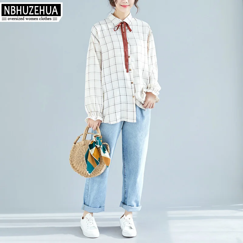 NBHUZEHUA 2019 Весенняя женская рубашка блузка Корейская хлопчатобумажная льняная