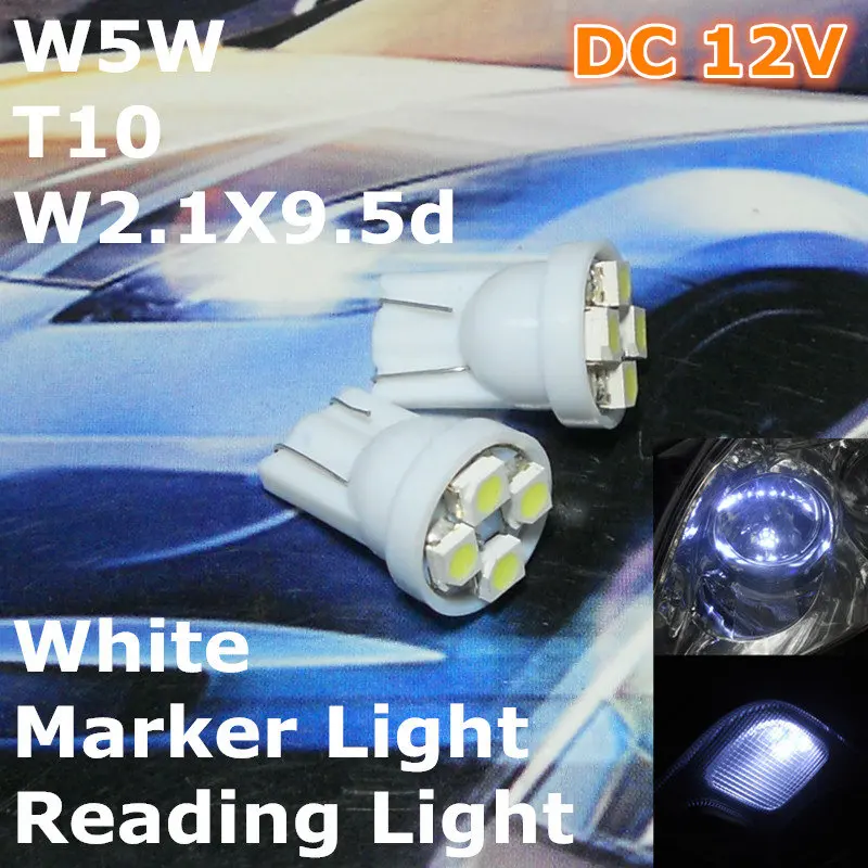 12V Светодиодный белый цвет автомобильная лампа T10(4*1210 SMD лампа) W5W W2.1X9.5d для