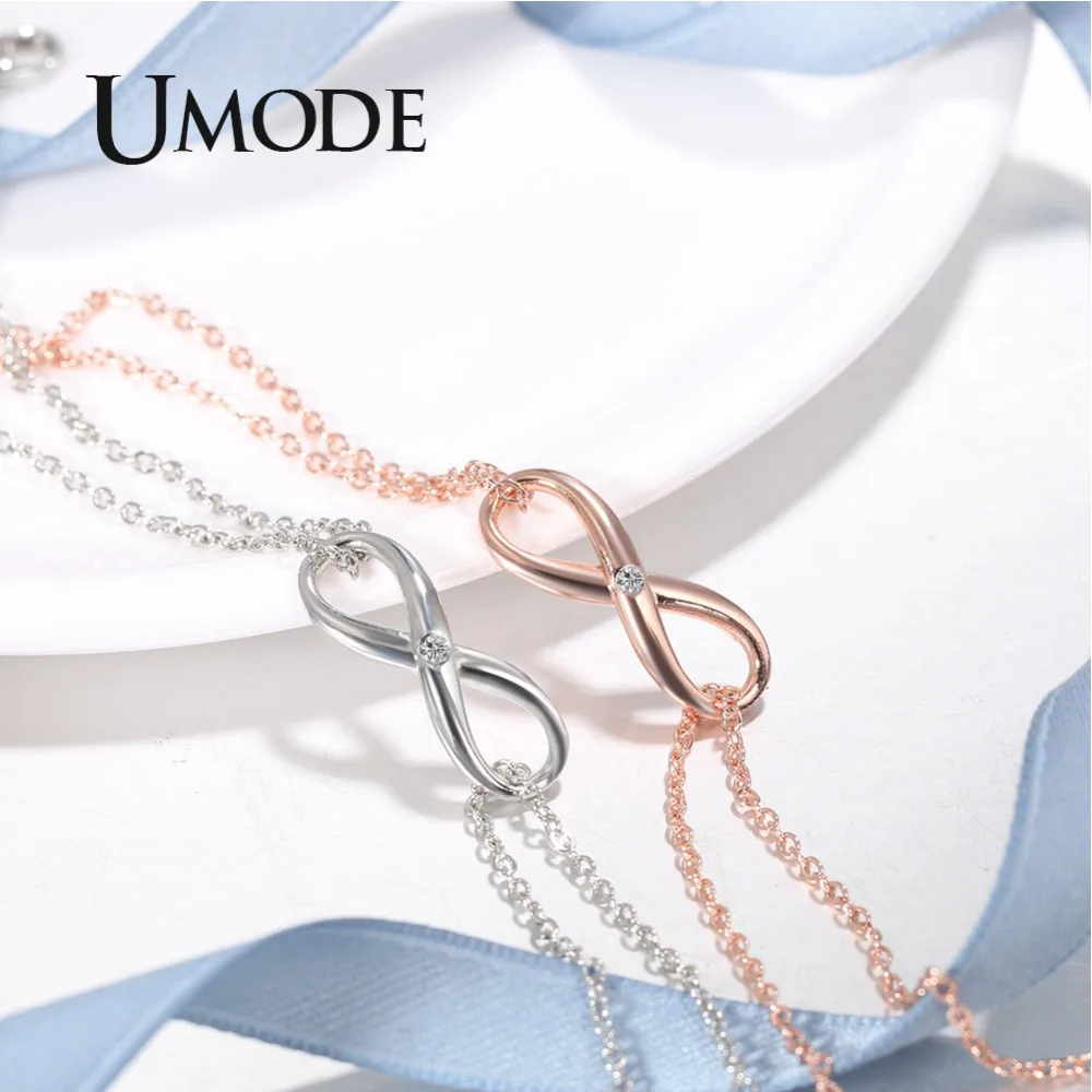 Браслет UMODE New Classic Infinite с кристаллами CZ для женщин на цепочке белого и розового золота с подарочными украшениями из циркона AUB0149.