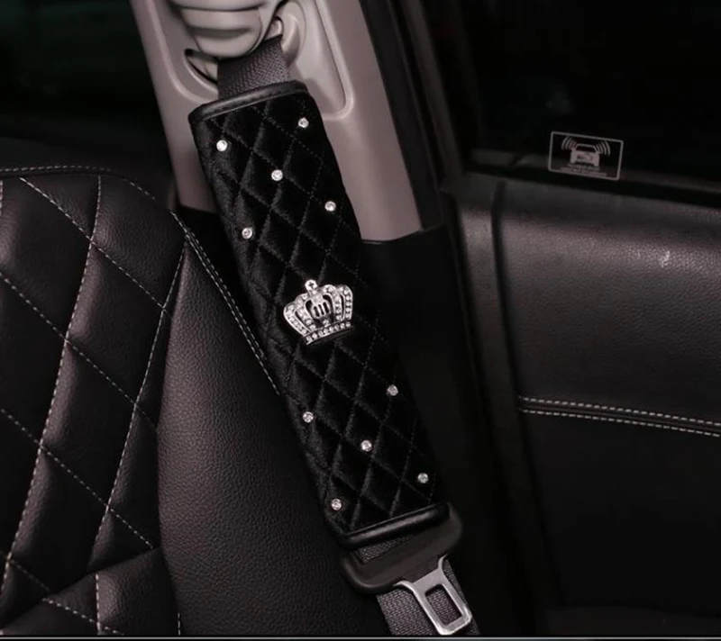 seat belt cover Зимний плюшевый чехол рулевого колеса автомобиля алмазные хрустальные стразы Корона Авто рулевые чехлы Универсальный Размер 38 см для большинства автомобилей - Название цвета: seat belt cover