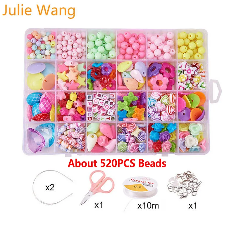 Set C Julie Wang 1 коробка Акриловые Звезда Сердце Луна Бусы Красочные аксессуары набор для детей DIY ожерелье браслет фурнитура для изготовления ювелирных изделий - Цвет: Set C