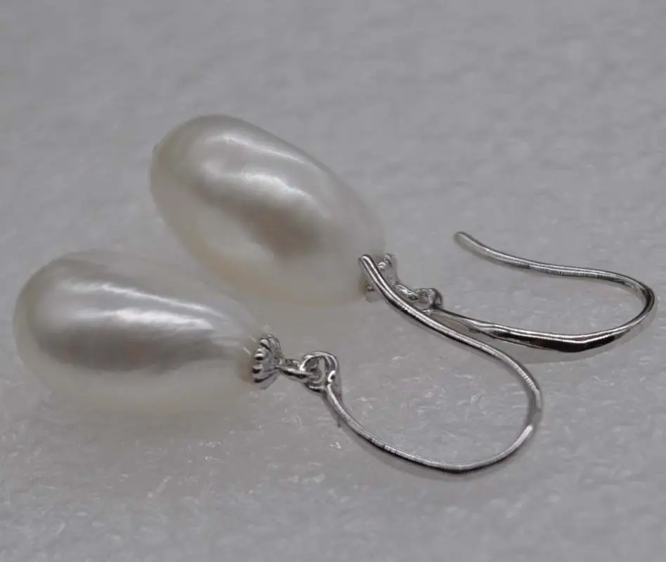 

New Natural Rare white 10-14mm Baroque freshwater pearl Tibetan silver earrings