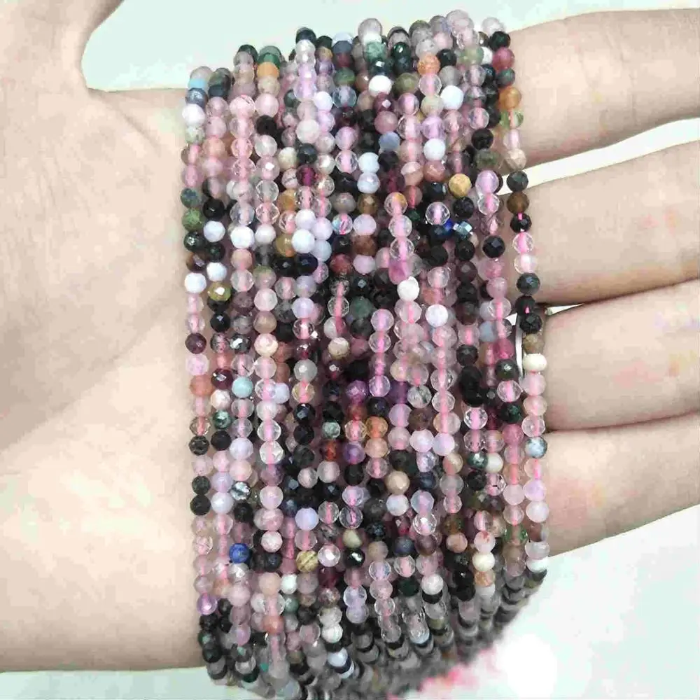 Tourmaline Граненые 3 мм натуральный камень бусины розовый кристалл кварца лазурит Агаты драгоценный камень бусины для самостоятельного изготовления ювелирных изделий браслет - Цвет: Tourmaline