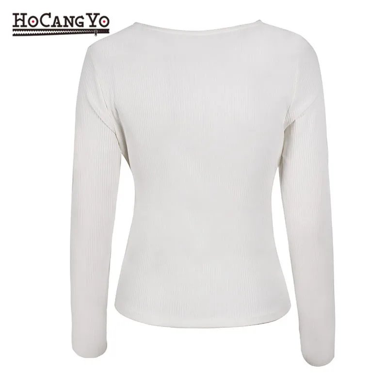 New Autumn Women Pullovers and Sweaters V Neck Cross Straps Long Sleeve Sweater Lace Up Sexy Casual | Женская одежда