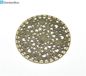 50 шт. Doreen коробка филигранные круглые оболочки Разъемы сплав античная бронза цвет 4,1 см диаметр. Аксессуары для изготовления ювелирных изделий своими руками