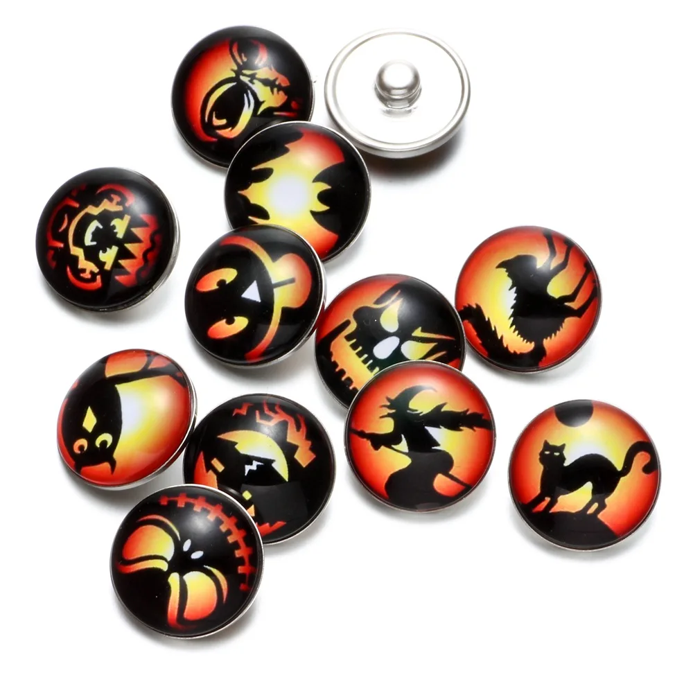 12 шт./лот Хэллоуин Тыква фонарь узор стеклянный Шарм 18 мм Кнопка ювелирные