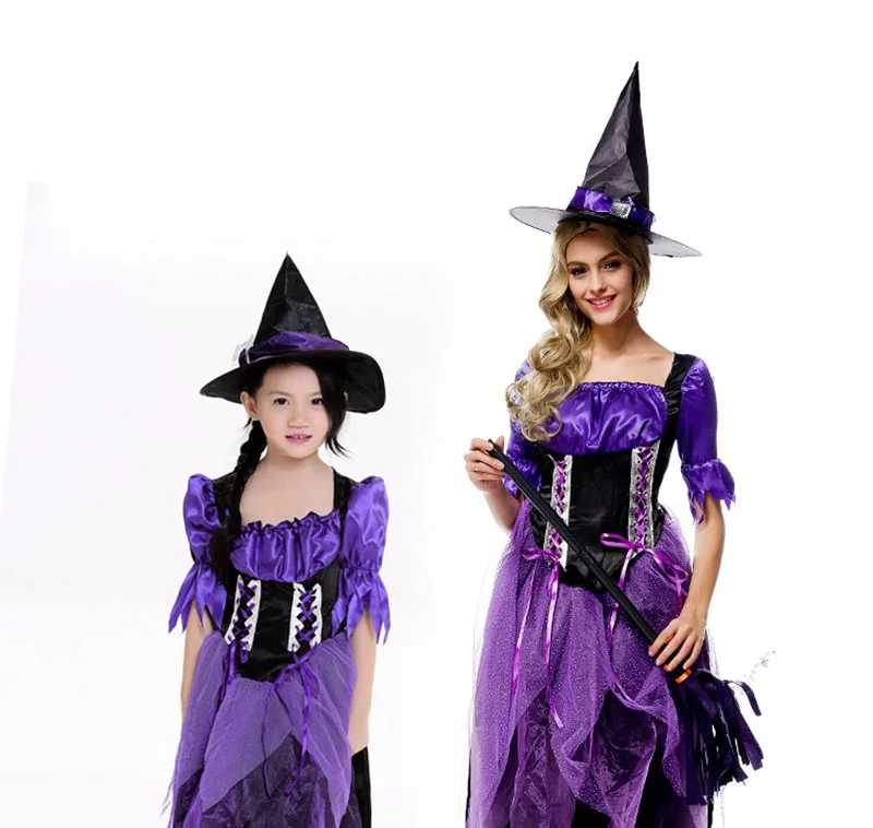 Маскарадный костюм волшебной ведьмы для взрослых и детей на Хэллоуин длинное