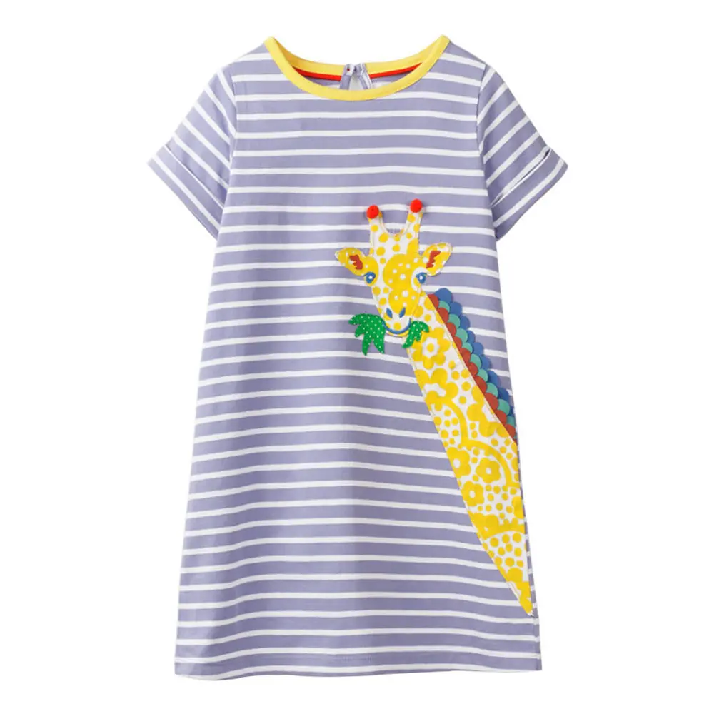 

Kids dresses for girls Summer 2022 A Line Girls Dress Striped Casual O-neck Dress Cotton Giraffe Animal Children Dresses Girls