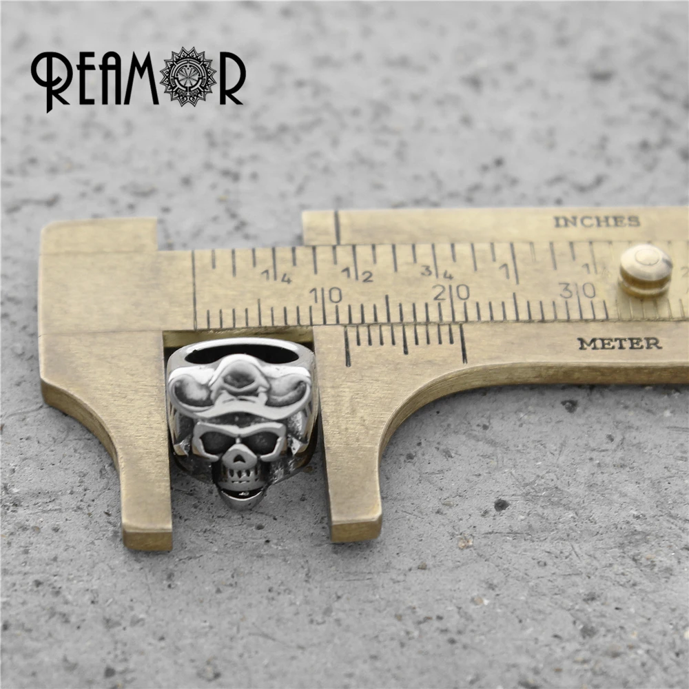 REAMOR ковбойский череп бусины из нержавеющей стали с большим отверстием для