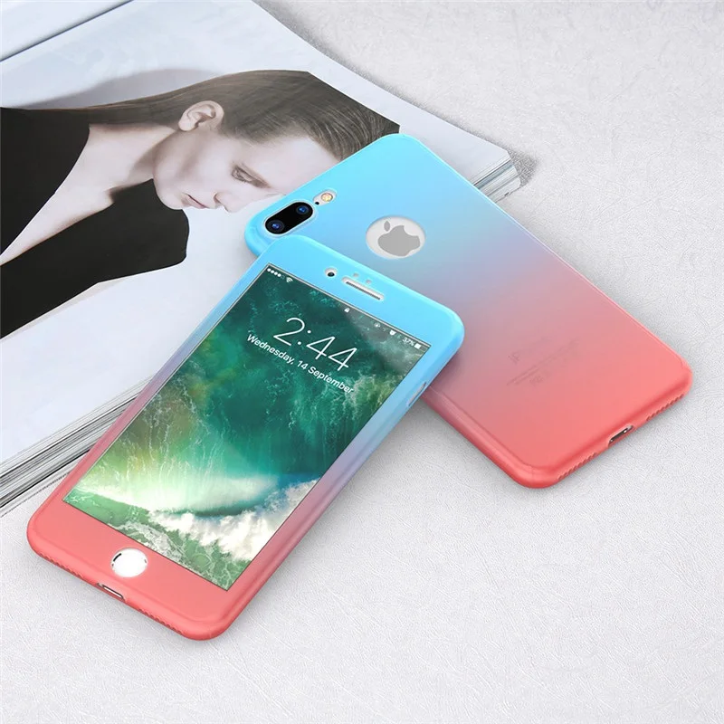 Blue And Red FLOVEME 360 градусов полное покрытие градиентный карамельный цвет чехол для iPhone 7 6s 6 Чехол девчачий чехол для iPhone 7 6s 6 Plus ракушки - Цвет: Blue And Red