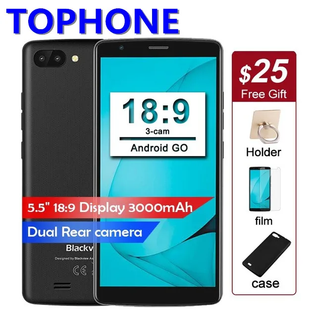BLACKVIEW A20 Android GO смартфон Dual сзади Камера MTK6580 Quad core 5 &quot18:9 1 ГБ + 8 сотовый телефон 3000