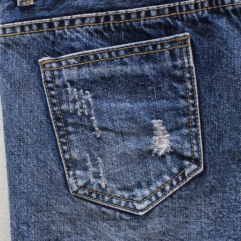 

2020 Blue Women's Denim Shorts Letter Pattern Spring Summer Mid Waist Hole Straight Jeans Zipper Fly Cotton Denim Shorts 9626