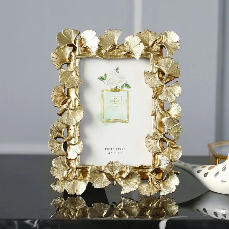 6 inch gold 1 шт., винтажная Золотая фоторамка с листом гинкго из смолы, домашний Ретро Декор, ремесла, свадебный подарок, 4/6 дюйма - Цвет: 6 inch gold
