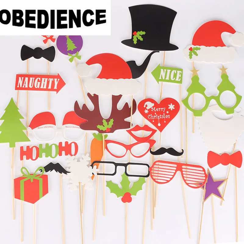Послушание 27 шт. Photo Booth Реквизит Рождество Аксессуары Xmas Забавный шляпа дерево