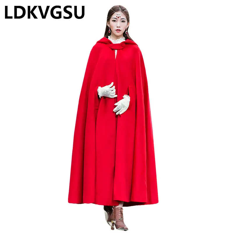 Женское шерстяное пальто с капюшоном свободная винтажная длинная куртка