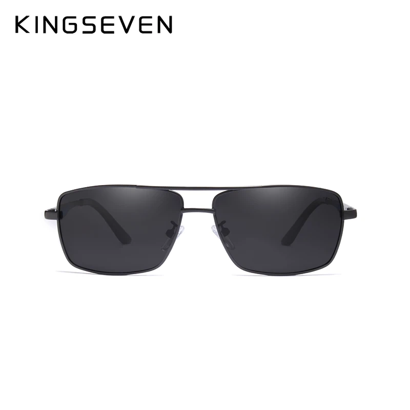 Мужские прямоугольные очки KINGSEVEN черные солнцезащитные из нержавеющей стали с