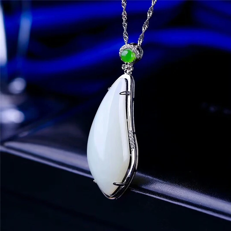 Ожерелье из серебра 925 пробы с кулоном белого нефрита | Украшения и аксессуары