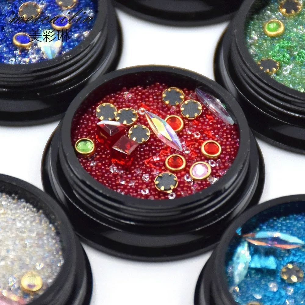 1 Box Mixed Colorful Acrylic Rhinestones Alloy Metal Frame Chains DIY Nails Decor Manicure Diamonds 3D Nail Art Decorations | Красота и