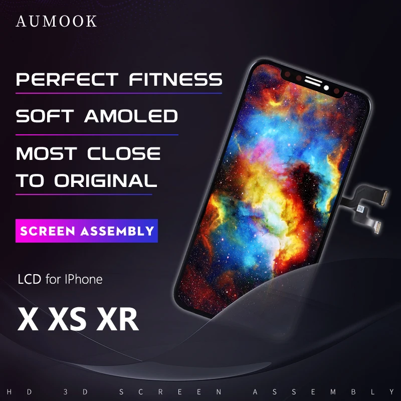 AUMOOK LCD для IPhone X XS MAX XR гибкий OLED экран OEM дигитайзер в сборе|Экраны мобильных