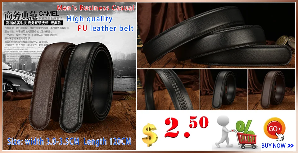 Man High Brand No Buckle 3.0-3.5cm Width Genuine Leather Men's Belt Brown&Black Cowhide Automatic Belts Men High Quality