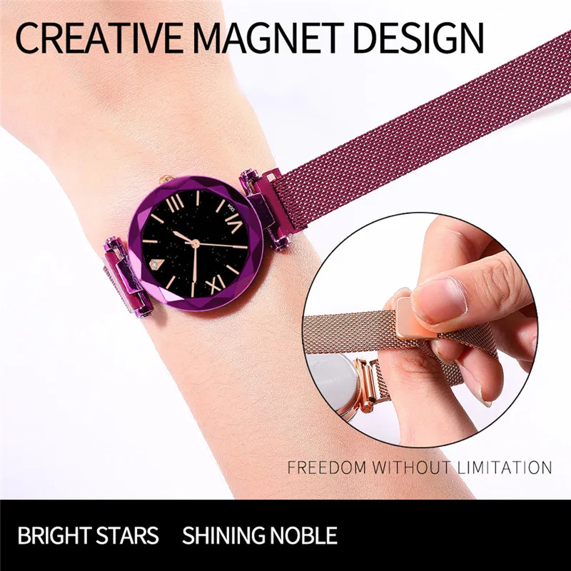 

Luxury Women Starry Sky Watches Temperament Ladies Clock Watch High Quality Waterproof Magnet Steel Strap Female WristWatch A4