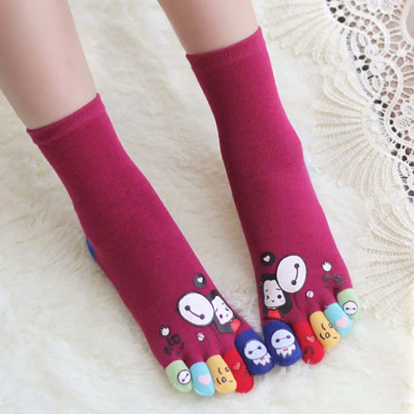 Забавные funky женские носки до середины икры хлопковые с пятью носок пальцами