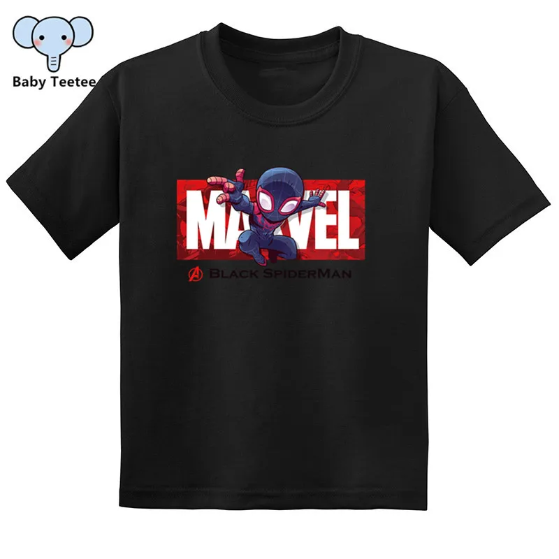 DLSKCS069Black Детская черная футболка Marvel с человеком-пауком; Забавные футболки с короткими рукавами для мальчиков и девочек; хлопковые летние топы с супергероями; детская модная футболка - Цвет: DLSKCS069Black