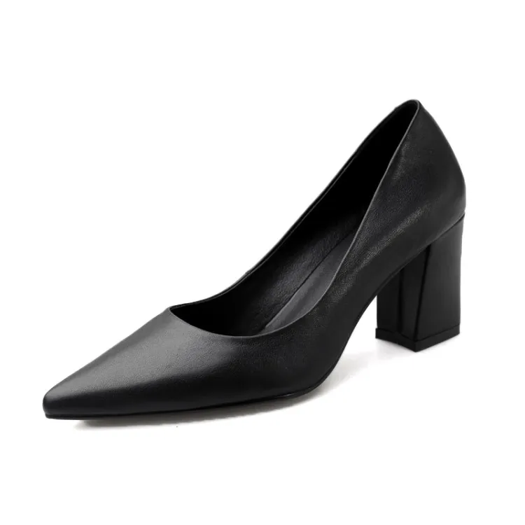Модные женские туфли из натуральной кожи с острым носком на массивном каблуке