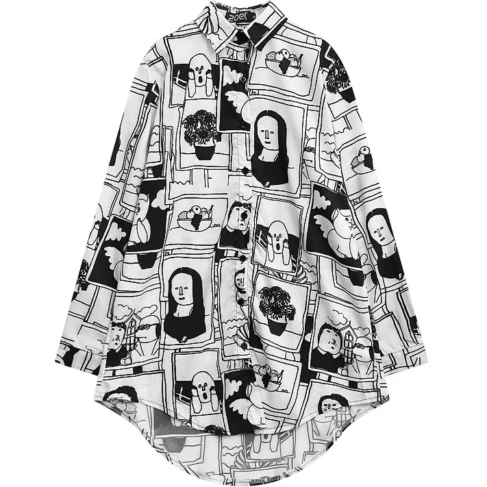 Женская блузка с принтом Lazy Oaf Повседневная рубашка большого размера из шифона