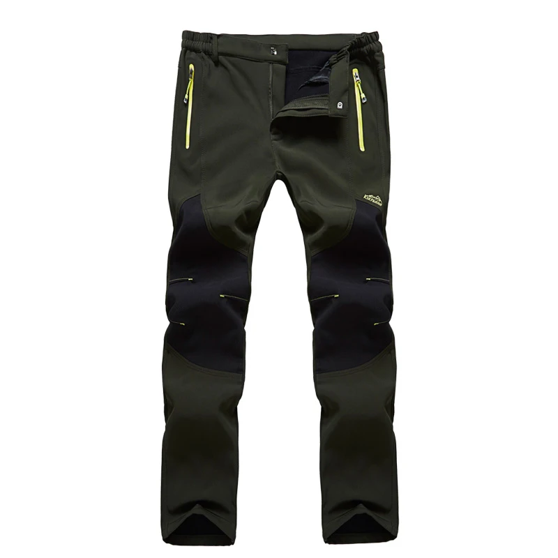 Men Army Green Горные мужские и женские флисовые походные плотные флисовые штаны из материала софтшелл водонепроницаемые спортивные штаны для отдыха на открытом воздухе, походные лыжные брюки VA552 - Цвет: Men Army Green