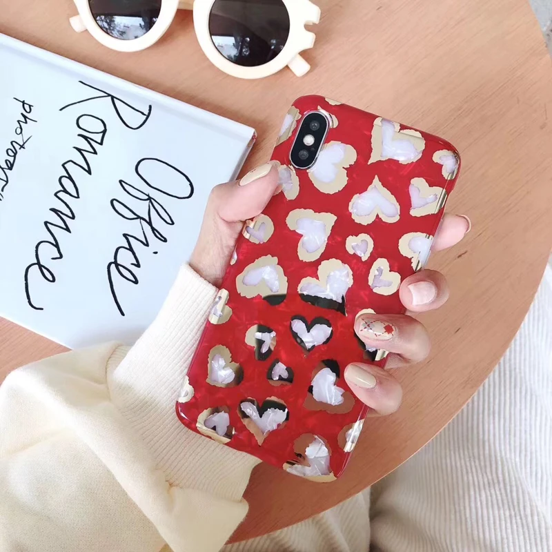 Модный чехол для телефона с леопардовым принтом Love Heart iPhoneX Xs Xr Xsmax мягкий