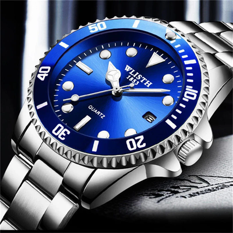 WLITH2019relogio masculino роскошные серебряные мужские кварцевые часы из нержавеющей стали