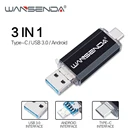 USB флеш-накопитель WANSENDA 3 в 1, USB 3,0 и Type-C Micro USB Pen Drive 512 ГБ 256 ГБ 128 Гб 64 ГБ 32 ГБ USB OTG флешка