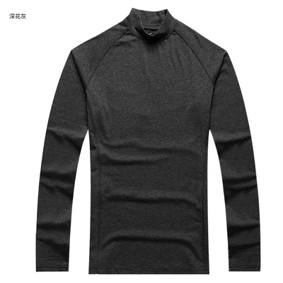 dark flower grey Хлопковая стрейчевая Мужская однотонная тонкая футболка с длинным рукавом, мужская повседневная Осенняя Приталенная футболка с высоким воротом в европейском стиле T931 - Цвет: dark flower grey