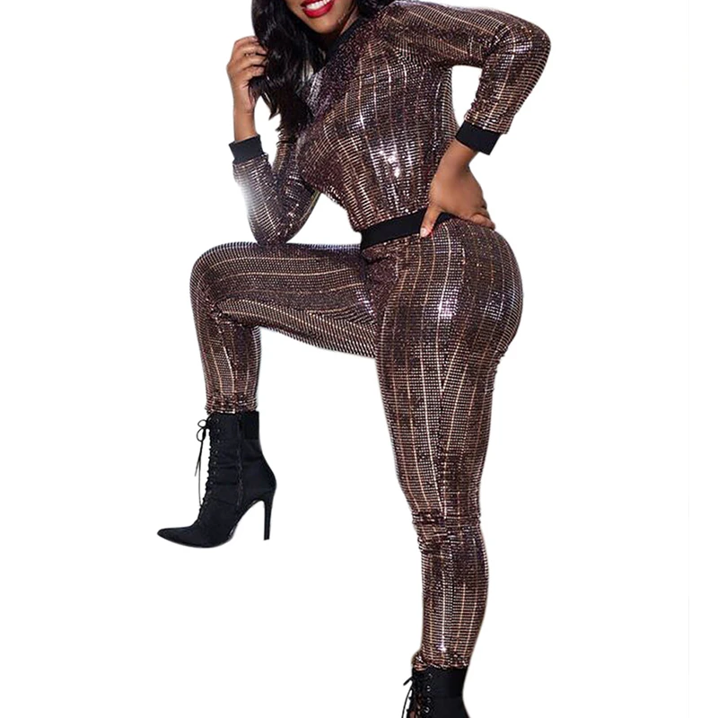 Комплект из двух предметов со сверкающими блестками женский укороченный топ с