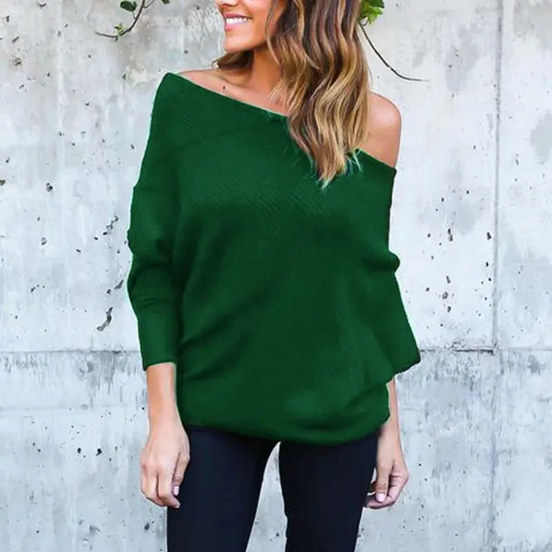 Женский сексуальный свитер с длинным рукавом и круглым вырезом открытыми