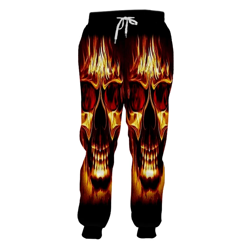 OGKB Новое поступление женские/мужские крутые 3d-брюки с принтом пламени черепа