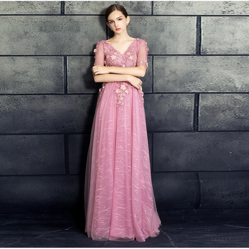 Сексуальное вечернее платье с v образным вырезом Robe De Soiree Abendkleider розовое Тюлевое