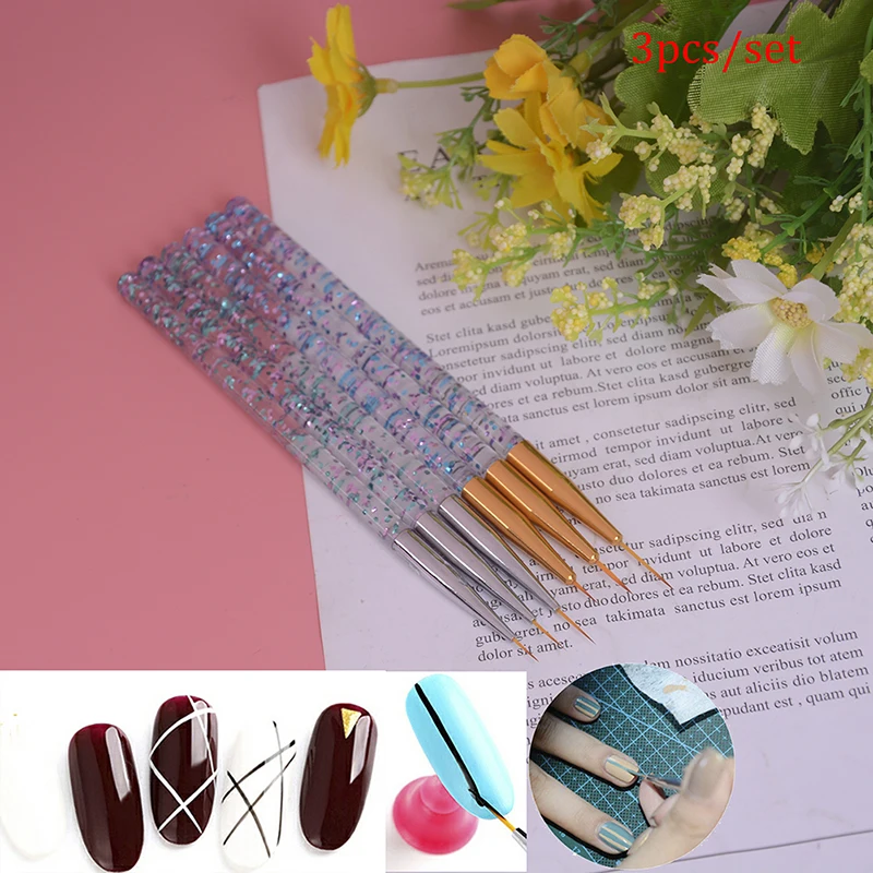 

3Pcs/Set Nail Art Liner Brush Painting Drawing Lines Grid Acrylic Pen Nail Art Diy Design Manicure Tool 2 Colors