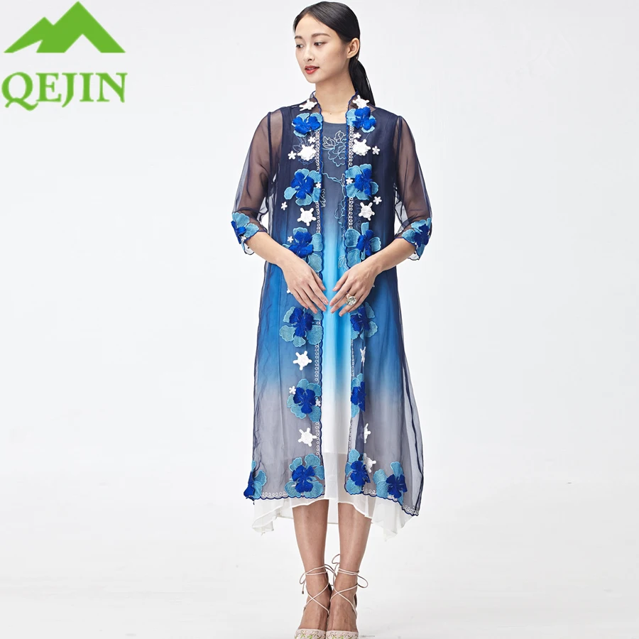 

2018 new arrival summer coat women trench nature silk floral embroidery Half sleeve open stich cape sun coat fashion inverness