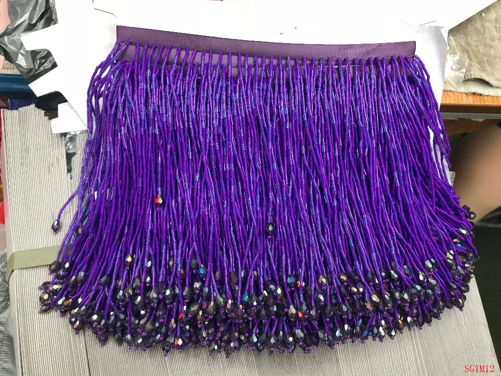 Фиолетовый ручной работы 15 см Широкий бисер бахрома обрезки 5 ярдов около 270