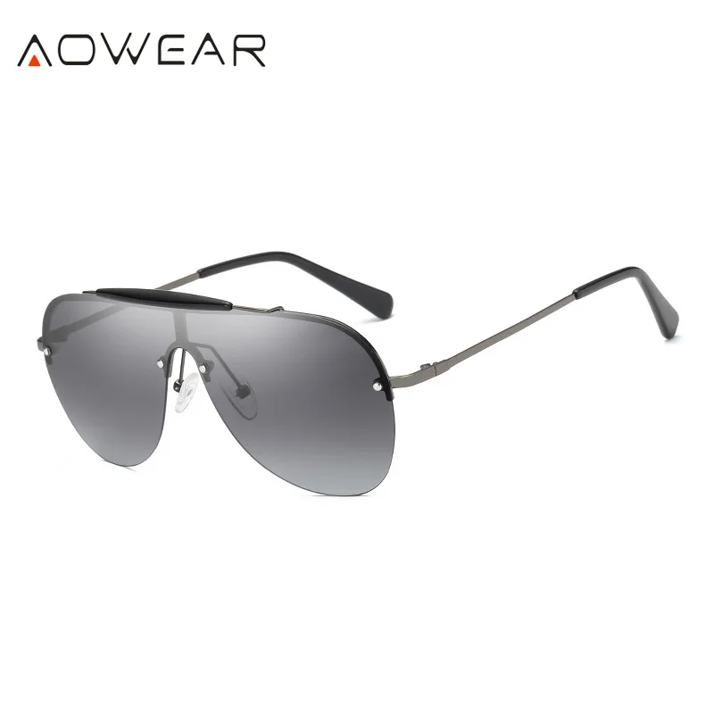 C2 Silver AOWEAR, крутые Мужские поляризационные негабаритные солнцезащитные очки, мужские солнцезащитные очки без оправы, Новое поступление, уличные зеркальные очки для вождения - Цвет линз: C2 Silver