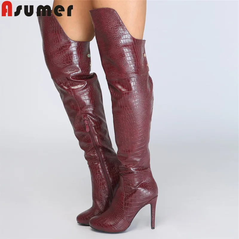 

ASUMER 2021 hot sale new over the knee boots women round toe zip super high heels shoes prom western boots plus size 34-47