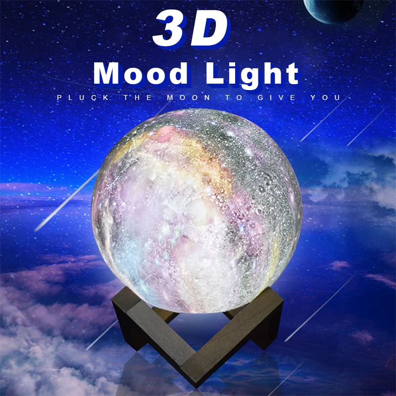 Окрашенные звездное небо светодиодный 3D лунный ночник перезаряжаемый 3/7 цвет изменить сенсорный принт луна лампа Фэнтези Фея подарок лампа для детей