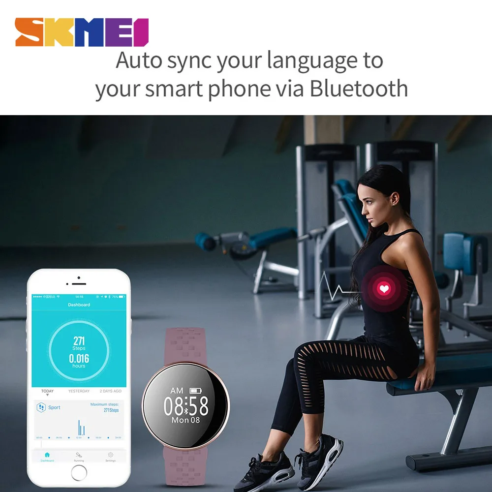 SKMEI Для женщин модные часы Smart Watch для IOS Android с Фитнес мониторинг сна IP67
