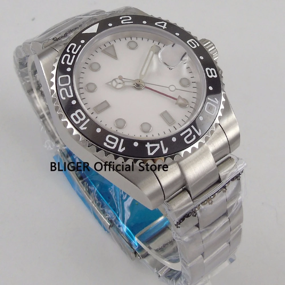 Sapphire Glass BLIGER 40 мм белые стерильные мужские часы с керамическим циферблатом