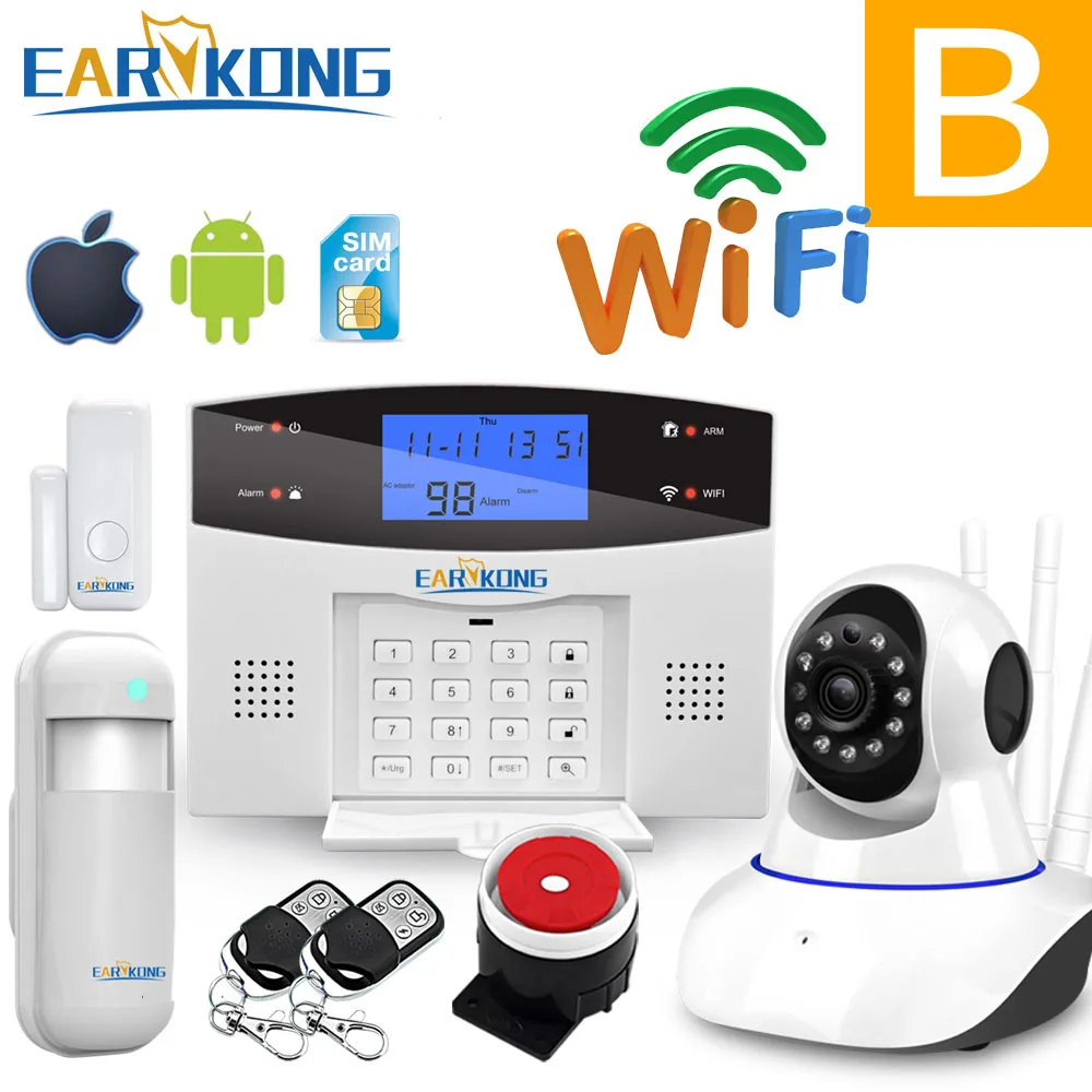 B Обновление Wi-Fi PSTN GSM домашняя охранная сигнализация Поддержка беспроводной и проводной детектор сигнализации умный дом устройство реле выход управление - Цвет: B